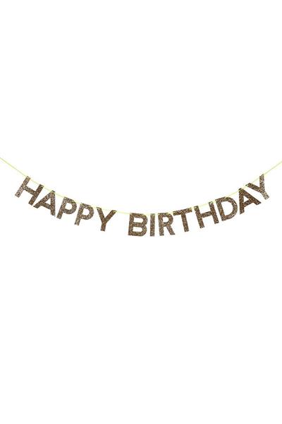 Meri Meri - Gold Happy Birthday Garland - Altın Happy Birthday Asılan Süs Çok Renkli