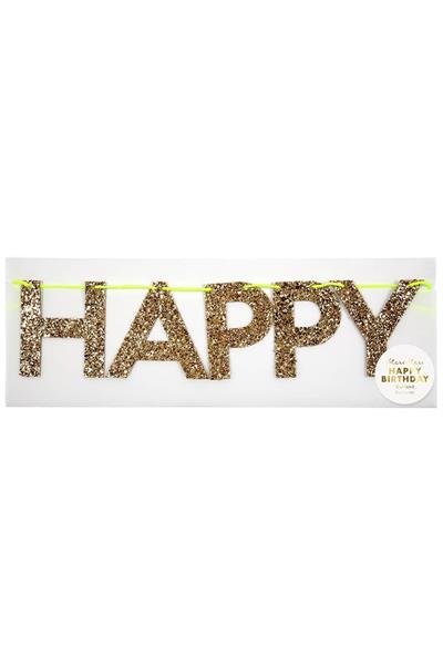 Meri Meri - Gold Happy Birthday Garland - Altın Happy Birthday Asılan Süs Çok Renkli