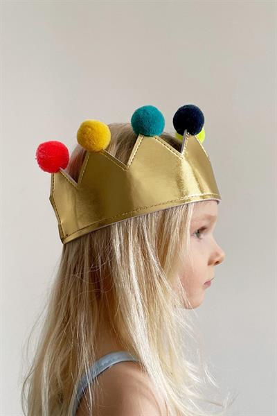 Meri Meri - Gold Pompom Crown - Altın Ponpon Taç Çok Renkli