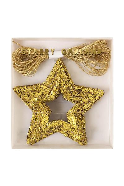 Meri Meri - Gold Star Glitter Mini Garland - Altın Yıldızlar Mini Asılan Süs Çok Renkli