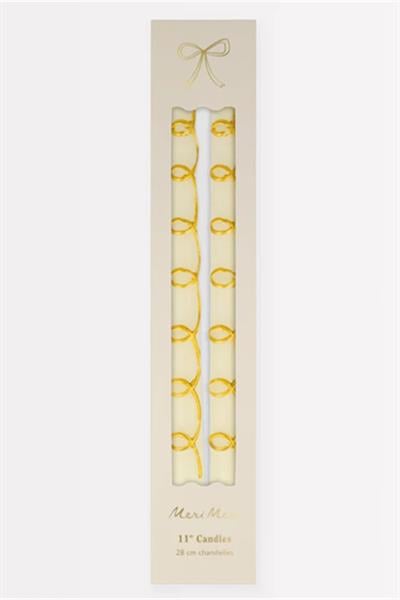 Meri Meri - Gold Swirl Taper Candles - Altın Kıvrımlı Mumlar (2li) Çok Renkli