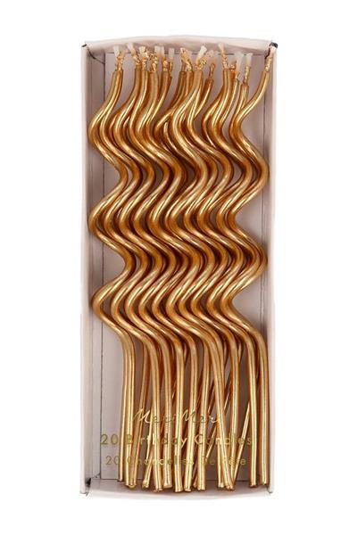 Meri Meri - Gold Swirly Candles - Altın Kıvrımlı Mumlar - 20li Çok Renkli