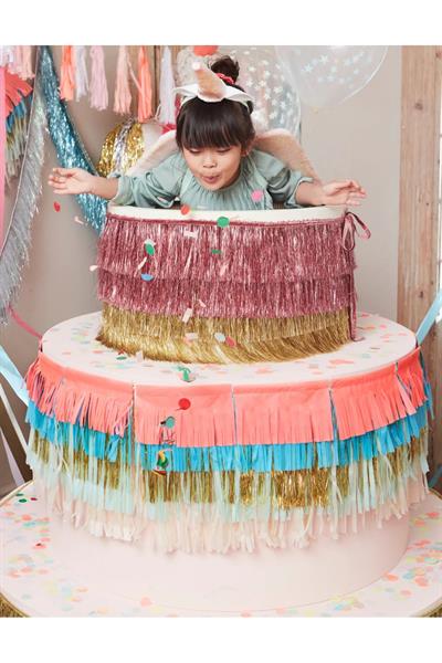 Meri Meri - Gold Tinsel Fringe Garland - Altın Püsküllü Asılan Süs Pembe