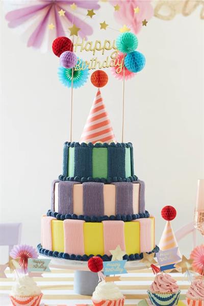 Meri Meri - Happy Birthday Cake Topper - Happy Birthday Pasta Süsü Çok Renkli