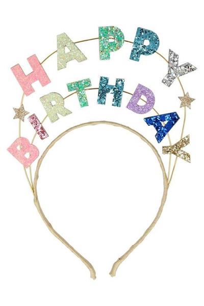 Meri Meri - Happy Birthday Glitter Headband - Simli Happy Birthday Taç Çok Renkli