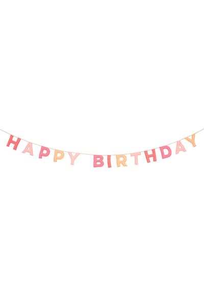 Meri Meri - Happy Birthday Keçe Asılan Süs - Pembe Çok Renkli