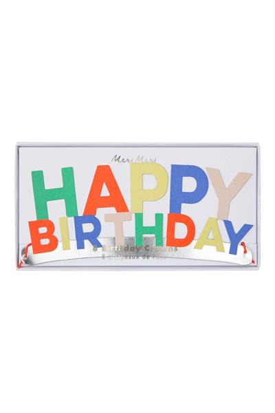 Meri Meri - Happy Birthday Party Crowns - Happy Birthday Parti Taçları - 8li Çok Renkli