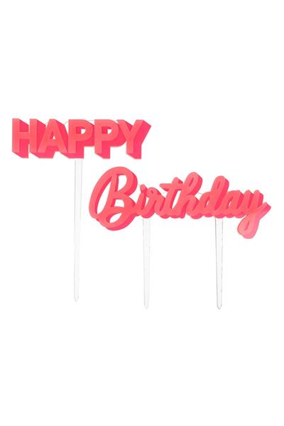 Meri Meri - Happy Birthday Pink Acrylic Toppers - Happy Birthday Pembe Akrilik Pasta Süsü Çok Renkli