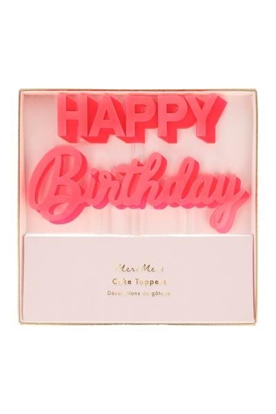 Meri Meri - Happy Birthday Pink Acrylic Toppers - Happy Birthday Pembe Akrilik Pasta Süsü Çok Renkli