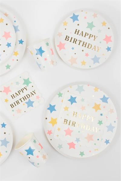 Meri Meri - Happy Birthday Stars Cups - Happy Birthday Yıldızlar Bardaklar (x8) Çok Renkli