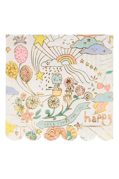 Meri Meri - Happy Doodle Napkins - Renkli Doodle Peçete - L - 16lı Çok Renkli
