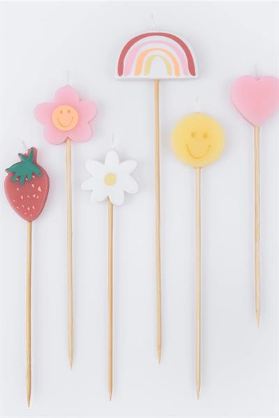 Meri Meri - Happy Face Icons Candles - Mutlu Yüz Semboller Mumlar (x6) Çok Renkli