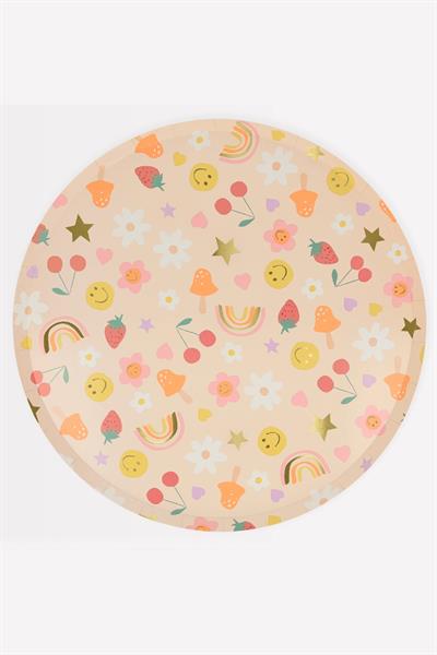 Meri Meri - Happy Face Icons Dinner Plates - Mutlu Yüzler Tabaklar (x8) Çok Renkli