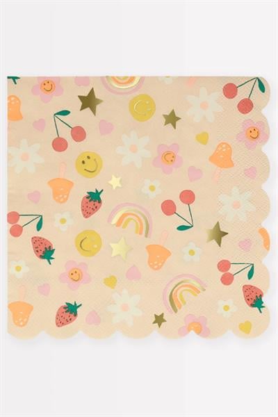 Meri Meri - Happy Face Icons Large Napkins - Mutlu Yüz Semboller Peçeteler (L) (x16) Çok Renkli