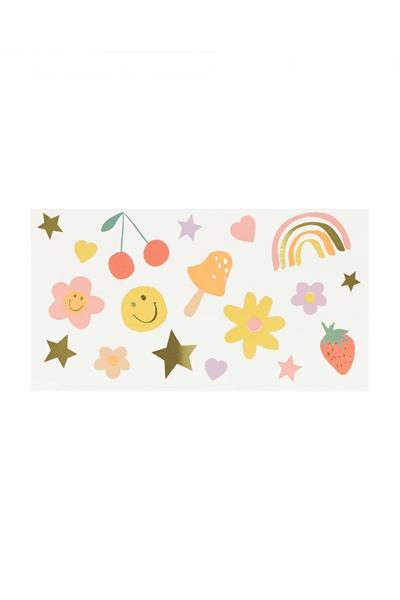 Meri Meri - Happy Face Temporary Tattoos - Mutlu Yüzler & Semboller Geçici Dövmeleri (x2) Çok Renkli