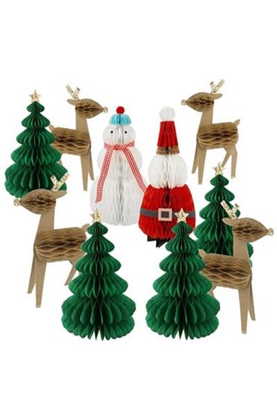 Meri Meri - Honeycomb Christmas Characters - Petekli Yeni Yıl Karakterleri - 10lu Çok Renkli