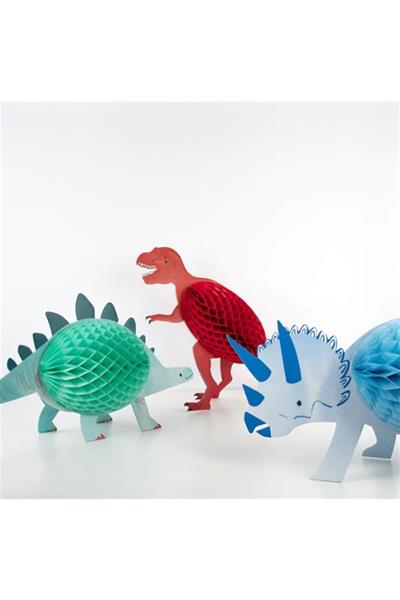 Meri Meri - Honeycomb Dinosaur Decorations - Petek Dinozor Dekorlar - 3lü Çok Renkli