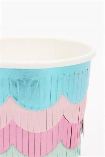 Meri Meri - Mermaid Scalloped Fringe Cups - Deniz Kızı Püsküllü Bardaklar Çok Renkli