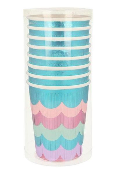 Meri Meri - Mermaid Scalloped Fringe Cups - Deniz Kızı Püsküllü Bardaklar Çok Renkli
