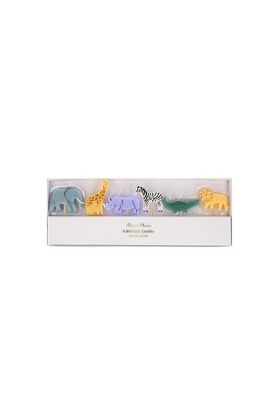 Meri Meri - Mini Safari Animal Candles - Mini Safari Hayvan Mumları - 6lı Çok Renkli