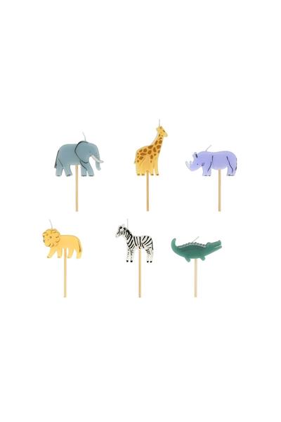 Meri Meri - Mini Safari Animal Candles - Mini Safari Hayvan Mumları - 6lı Çok Renkli