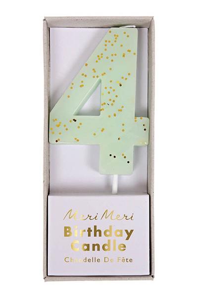 Meri Meri - Mint Number 4 Candle - 4 Numara Mint Mum Çok Renkli