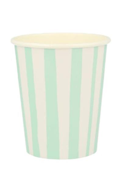 Meri Meri - Mint Stripe Cups - Mint Çizgili Bardaklar - 8li Çok Renkli