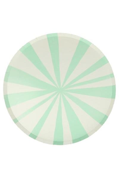 Meri Meri - Mint Stripe Plates - Mint Çizgili Tabaklar - L - 8li Çok Renkli