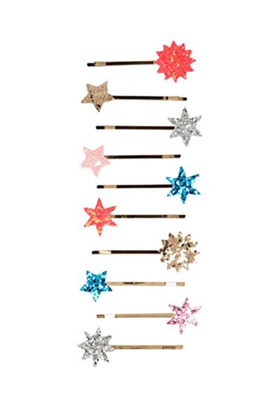 Meri Meri - Mixed Glitter Star Hair Slides - Parıltılı Tokalar - 10lu Çok Renkli