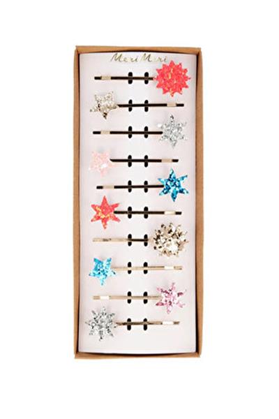 Meri Meri - Mixed Glitter Star Hair Slides - Parıltılı Tokalar - 10lu Çok Renkli