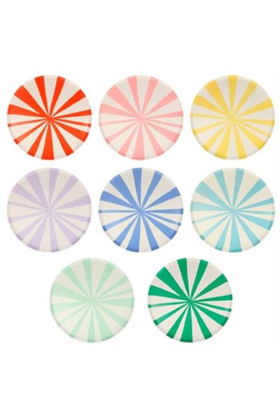 Meri Meri - Mixed Stripe Dinner Plates - Renkli Çizgili Tabaklar - L - 8li Çok Renkli