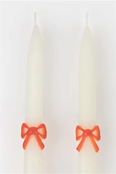 Meri Meri - Multi Colour Bow Taper Candle - Renkli Kurdeleli Mumlar (2li) Çok Renkli