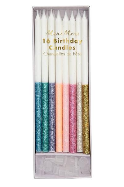 Meri Meri - Multicolor Dipped Glitter Candles - Çok Renkli Simli Mumlar Çok Renkli
