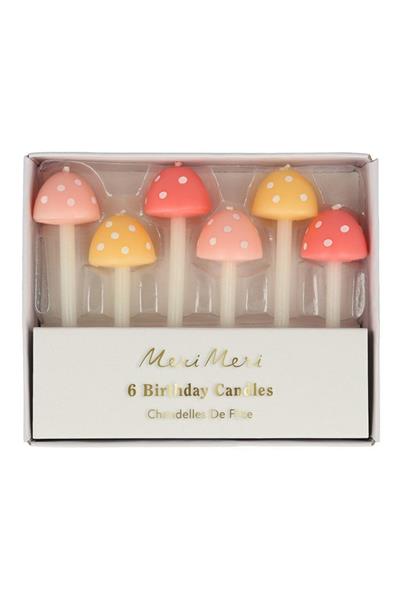 Meri Meri - Mushroom Birthday Candles - Mantar Doğum Günü Mumları - 6lı Çok Renkli