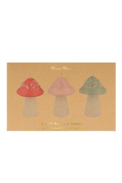 Meri Meri - Mushroom Candles - Mantar Mumlar (3lü) Çok Renkli