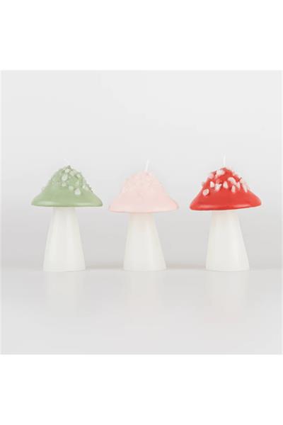 Meri Meri - Mushroom Candles - Mantar Mumlar (3lü) Çok Renkli