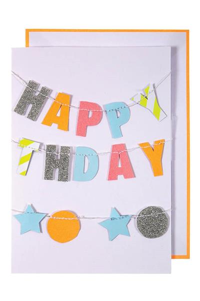 Meri Meri - Neon Birthday Card - Neon Doğum Günü Tebrik Kartı Çok Renkli