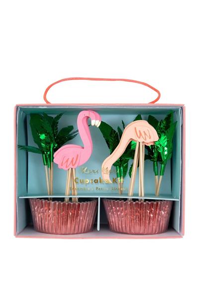 Meri Meri - Neon Flamingo Cupcake Kit - Neon Flamingo Cupcake Kit - 24lü Çok Renkli
