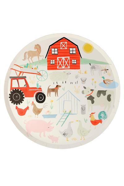 Meri Meri - On The Farm Dinner Plates - Çiftlik Tabak - 8li Çok Renkli