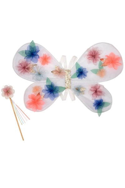 Meri Meri - Organza Flower Wings & Wand - Çiçekli Kanat & Değnek Çok Renkli