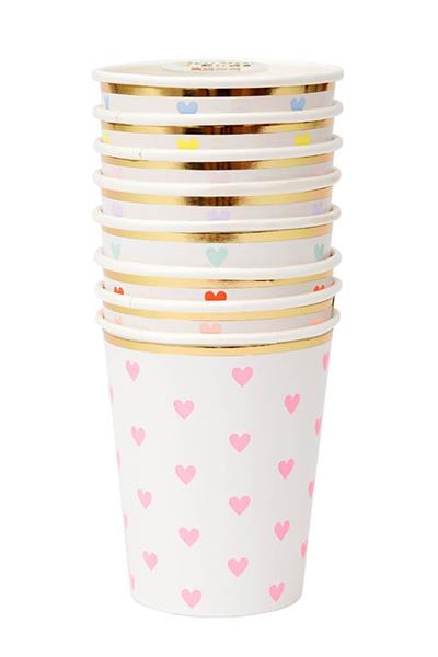Meri Meri - Party Palette Heart Cups - Pastel Kalpli Bardaklar - 8li Çok Renkli