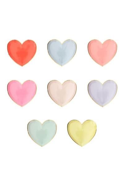 Meri Meri - Party Palette Heart Plates - Renkli Kalp Tabaklar - S Çok Renkli