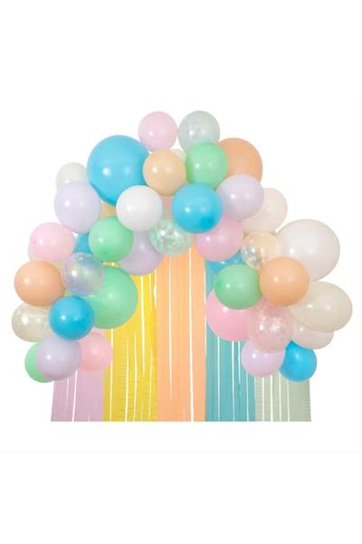 Meri Meri - Pastel Balloon & Streamer Garland - Pastel Balonlar & Renkli Şeritler - 50 balon Çok Renkli