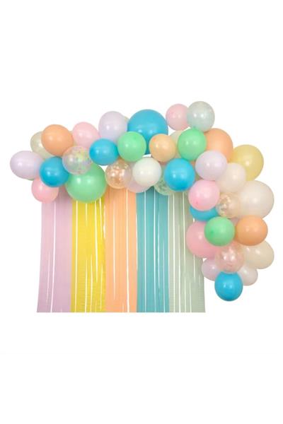 Meri Meri - Pastel Balloon & Streamer Garland - Pastel Balonlar & Renkli Şeritler - 50 balon Çok Renkli