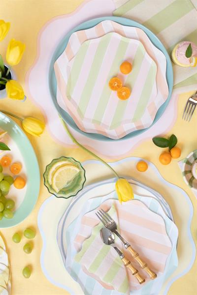 Meri Meri - Pastel Çizgili Tabaklar L - 8 Adet Çok Renkli