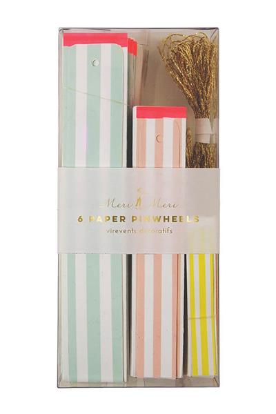 Meri Meri - Pastel & Neon Stripe Pinwheel Decorations - Pastel & Nekor Dekor Çarkları Çok Renkli