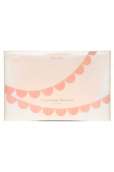Meri Meri - Peach Tissue Paper Scallop Garlands - Şeftali Renginde Yarım Ay Kağıt Asılan Süs Çok Renkli