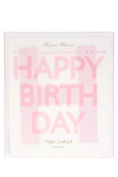 Meri Meri - Pembe Happy Birthday Asılan Süs Çok Renkli