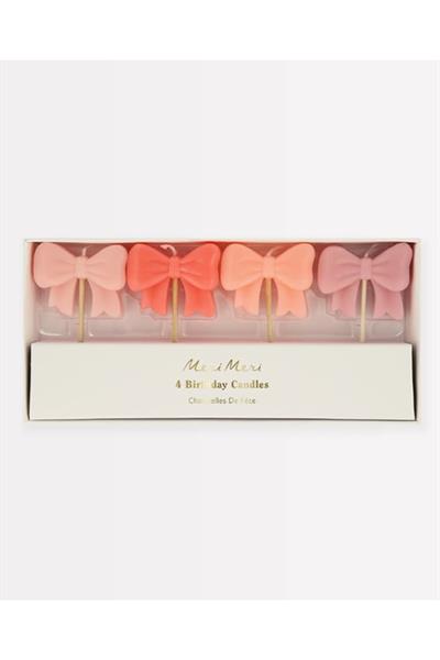 Meri Meri - Pink Bow Candles - Pembe Kurdele Mumlar (x4) Çok Renkli