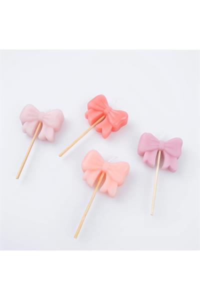 Meri Meri - Pink Bow Candles - Pembe Kurdele Mumlar (x4) Çok Renkli